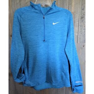Mens Medium NIKE BLUE QUARTER 1/4 ZIP Dri Fit Long Sleeve Athletic Running Shirt